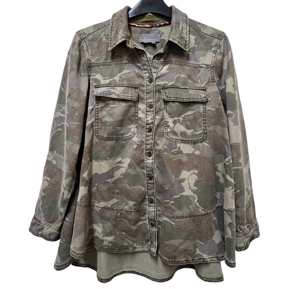 Anthropologie Ruffled Camo Army Style Jacket Size 0